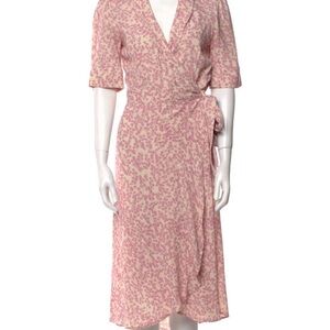 Ganni Pink Midi Wrap Dress V-neckline 36/US6
